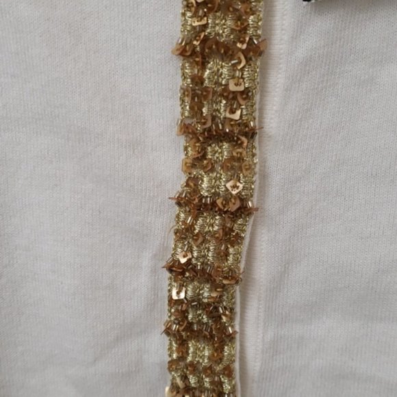 White BCBG Paris Beaded Buttoned Cardigan in M - Picture 2 of 5